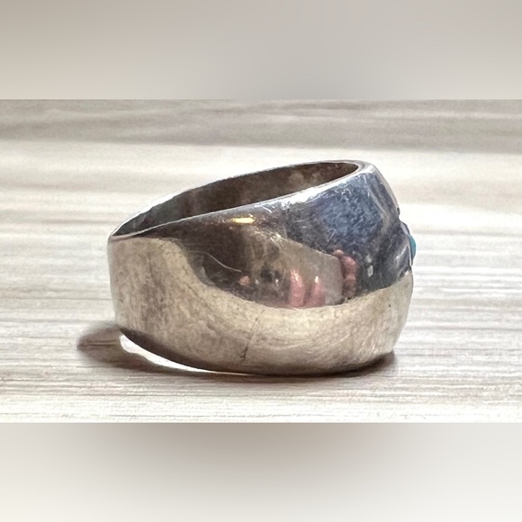 Vintage Frank Ramone Sterling Silver Shadow Box Turquoise Ring, Size 6, 5.5g - Picture 5 of 10